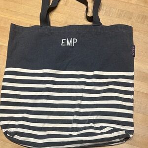J. Crew Navy and White Striped Canvas Tote